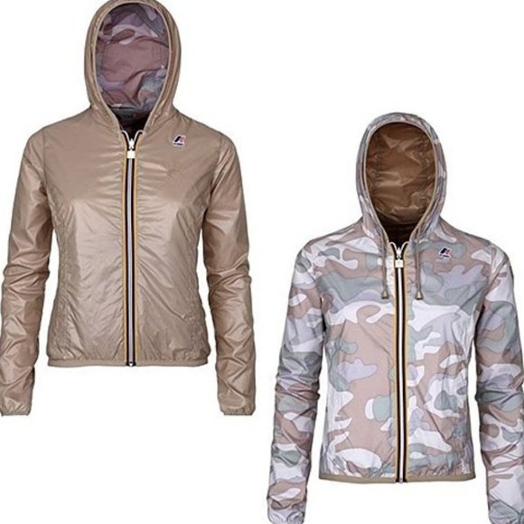 K-Way Kids Boys Girls 10-12 Army Camo REVERSIBLE Packable Windbreaker Jacket - Picture 1 of 10